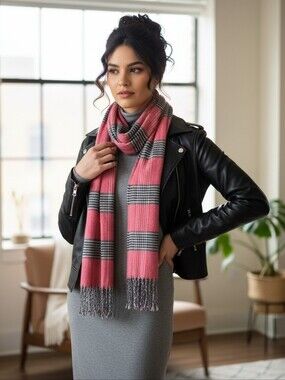 Italian Plaid Scarf Orange, White, & Black NWT – Accessori Italiani Luxe Winter